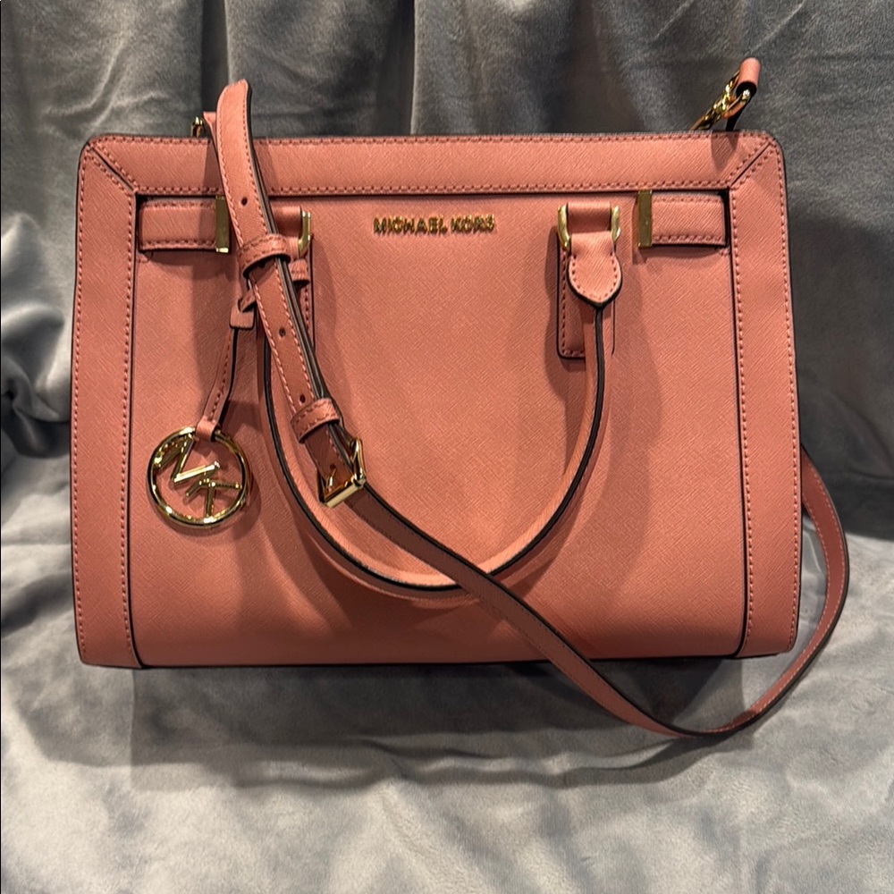 Michael Kors Pink Satchel with Gold Accents and Detachable Strap